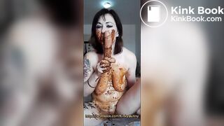 Smeared milf  suck shit dildo, dirty blowjob