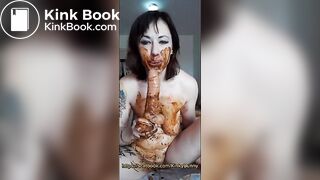 Smeared milf  suck shit dildo, dirty blowjob