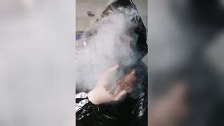 Smoking a pipe with a shit covered face