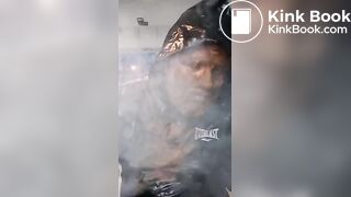 Smoking a pipe with a shit covered face