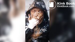 Smoking a pipe with a shit covered face