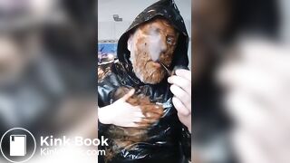 Smoking a pipe with a shit covered face