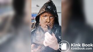 Smoking a pipe with a shit covered face