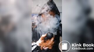 Smoking a pipe with a shit covered face