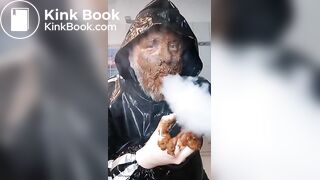 Smoking a pipe with a shit covered face