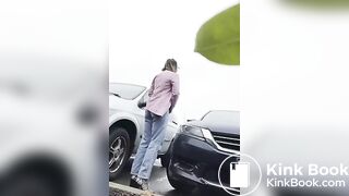 Girls pooping outdoor