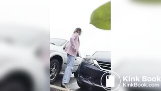 Girls pooping outdoor