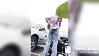 Girls pooping outdoor