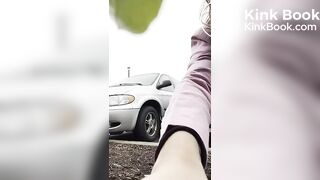 Girls pooping outdoor