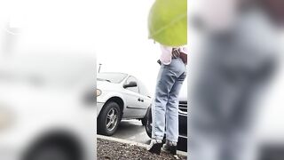 Girls pooping outdoor