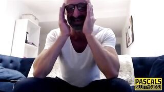 Bound and whipped sub gets throat and pussy fucked
