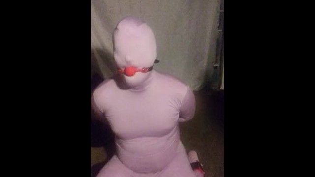 Pink Zentai having a little bdsm bondage fun alone