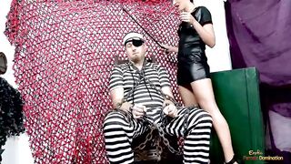 police officer sex, convict outfit, bdsm chains, small tits babe, short hair girl, reverse cowgirl s