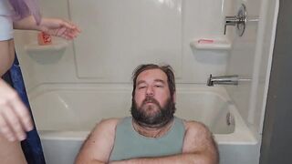 Fat Man Gets His Face Pissed On.