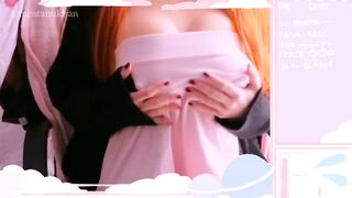 Redhead Gamer girl leaves the webcam on in a stream and masturbates fingering pussy and tits job