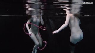 Stepsisters going into public swimming pool