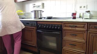 amateur stepmom lets stepson fuck her in the kitchen