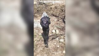 Public Mommy Big Lips suck big HEAD Penis Blowjob Busted in the forest
