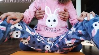 stepdad hard teasing wet pussy and small tits stepdaughter in pajama