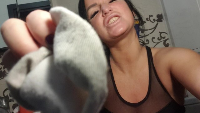 Small my dirty wet socks slave and cleen it in your mouth