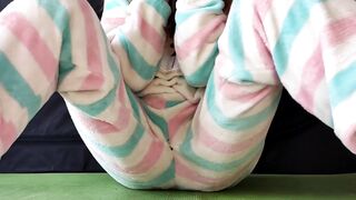 schoolgirl with small tits in pajamas masturbate pussy and squirting orgasm