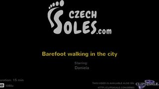 Barefoot walking it the city (dirty feet, sexy soles, long toes, foot tease, foot goddess, footsie)