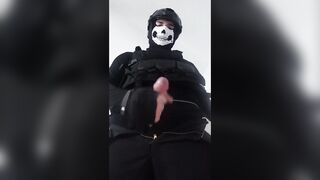 Masked Ghost Cosplayer Masturbates Up Close