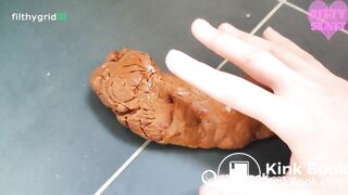 Kitty skatt massive log while squatting on toilet