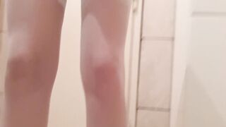 Pissing Girl in Sexy Lingerie, Female Pee Hole Close Up, Big Tits, Sexy Legs