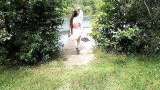 Fish bank skank, the beginnings. Whore fucks fisherman and drinks his piss outdoors in public. HOT