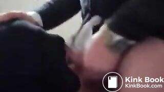 Cute lad in black mask gets golden shower