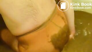 pooping in tan pantyhose in bathtub