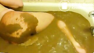 pooping in tan pantyhose in bathtub