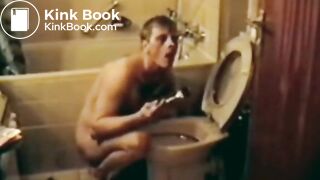 Slave eats own shit out of toilet bowl