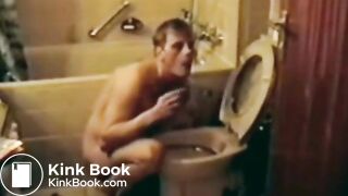Slave eats own shit out of toilet bowl