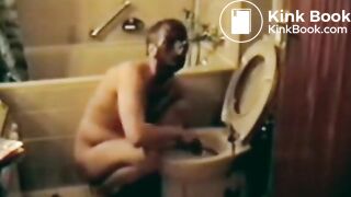 Slave eats own shit out of toilet bowl
