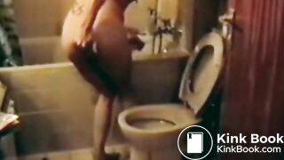 Slave eats own shit out of toilet bowl