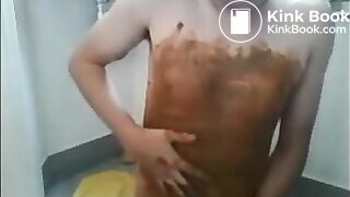 Young guy gets messy