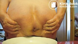 Play and cum with soft morning shit