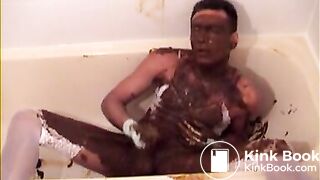 Guy wanks with saved shit