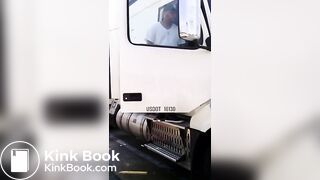 Trucker caught pissing and shitting