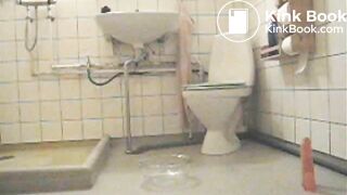 Boy shits in bowl and eats with dildo