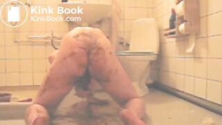 Boy shits in bowl and eats with dildo