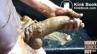 Scat Lover in Brown Rubber Eats and Plays Around