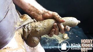 Scat Lover in Brown Rubber Eats and Plays Around