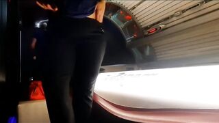 Tease,pussy spread and pee in solarium during procedure