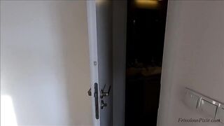 Pervert voyeur caught his step mom masturbating. She got pissed off and start dirty talking.