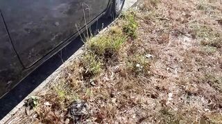 Hot brunette piss on the street, hairy pussy close-up, in the car, hot blowjob, hot day.