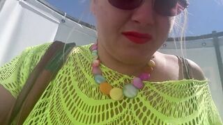 Dp,double BJ and big piss on the public beach dressing room