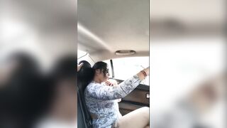 horny passenger in uber, touches herself on the trip